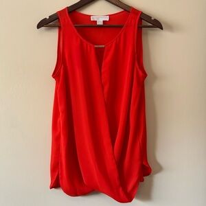 Michael Kors| Gorgeous Bright Red Sleeveless Wrap Blouse w/ Gold Bar Sz XS